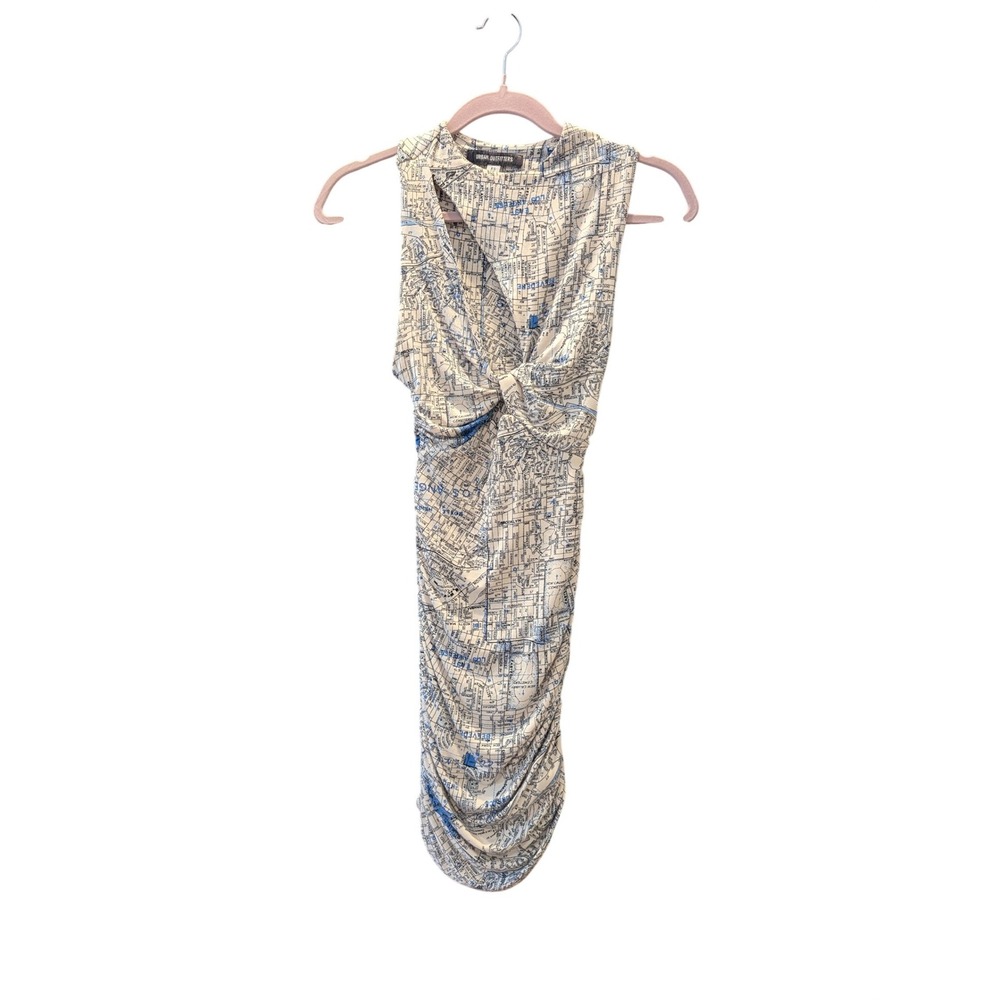 Urban Outfitters Map Print Twist Front Racerback Mini Dress XS Blue Cream